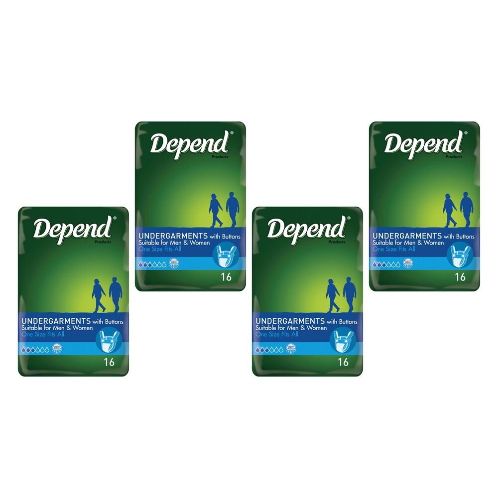 Depend Undergarment with Buttons 16 Pack x 4 Bundle of 4