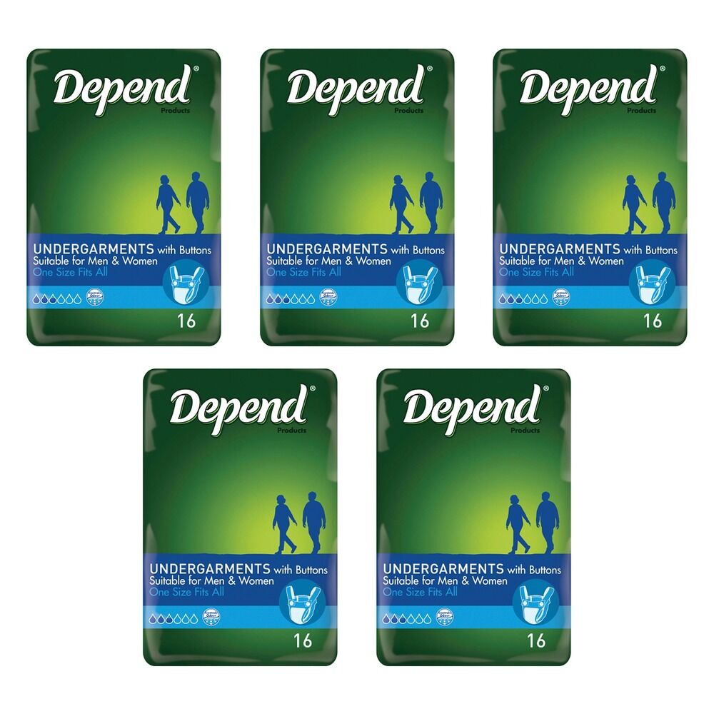 Depend Undergarment with Buttons 16 Pack x 4 Bundle of 5