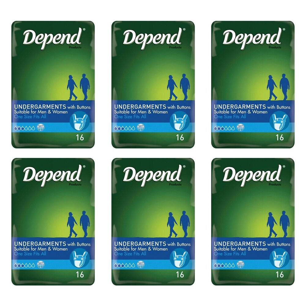 Depend Undergarment with Buttons 16 Pack x 4 Bundle of 6