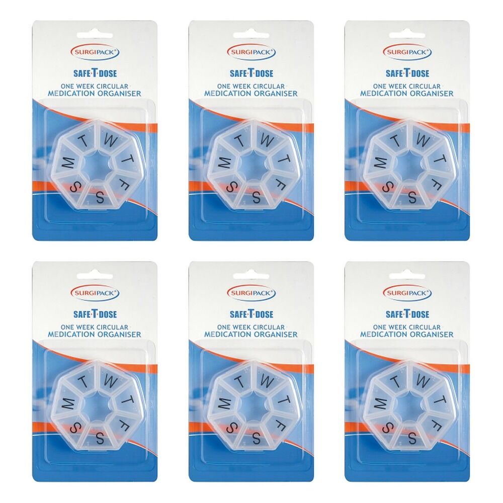 SurgiPack Safe-T-Dose Weekly Round Pill Organiser Pack of 6
