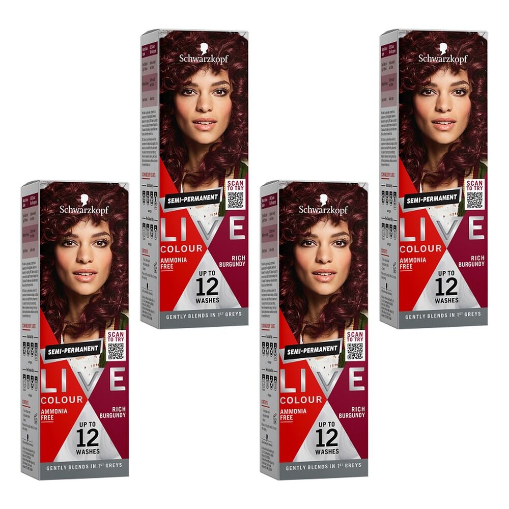 Schwarzkopf LIVE Colour Rich Burgundy Semi-Permanent Hair Colour 75mL Pack of 4