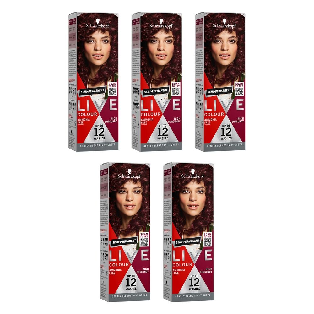 Schwarzkopf LIVE Colour Rich Burgundy Semi-Permanent Hair Colour 75mL Pack of 5