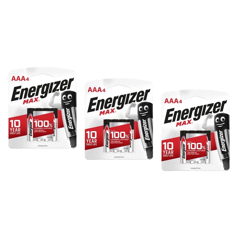 Energizer Max AAA Alkaline Batteries 4 Pack Bundle of 3