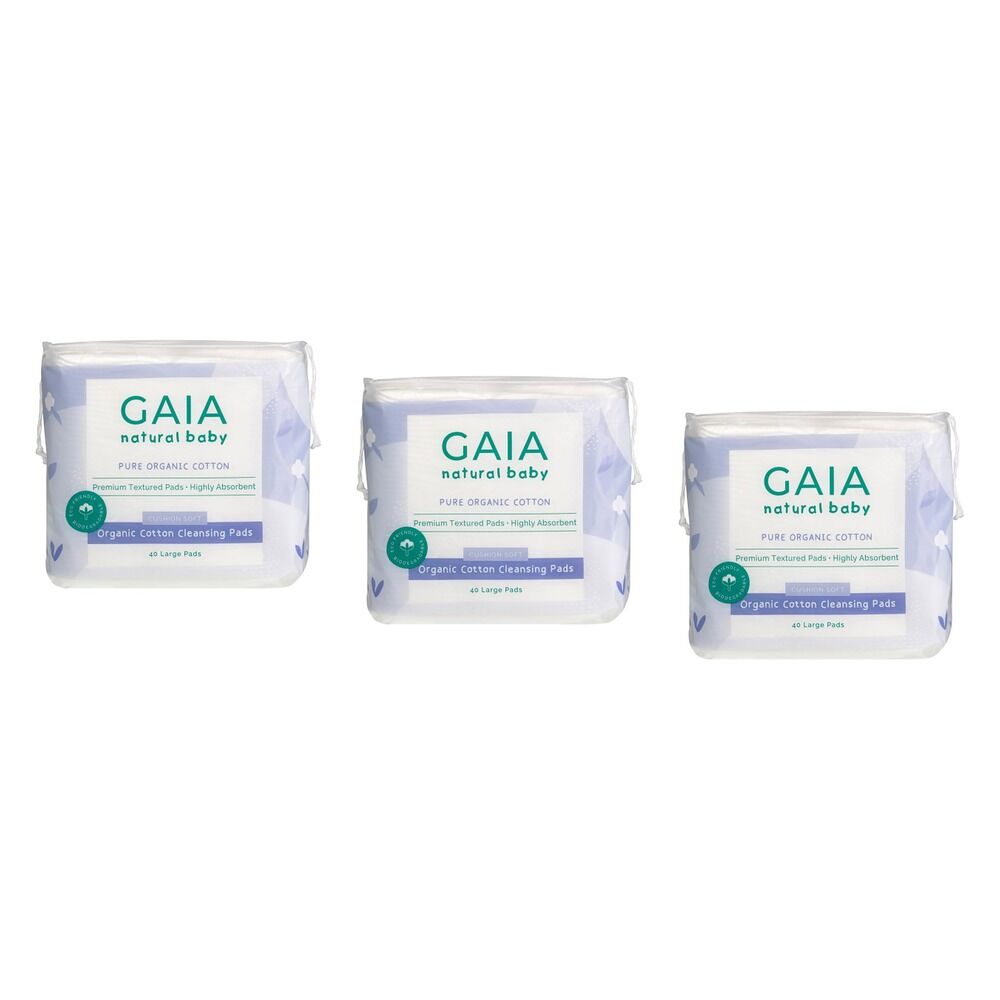 Gaia Natural Baby Organic Cotton Pads 40 Pack Bundle of 3