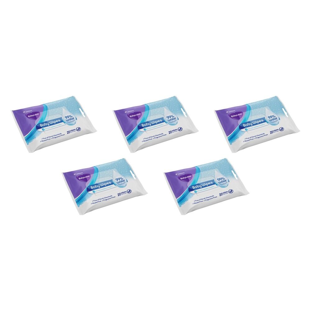 Baby Love Baby Water Wipes 20 Pack Bundle of 5