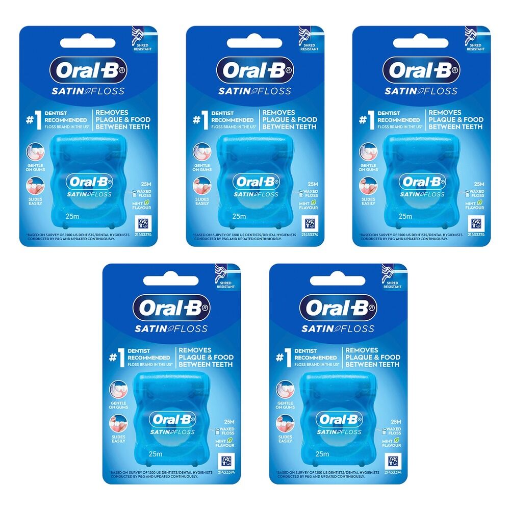 Oral-B Satin Tape Dental Floss Mint 25m Pack of 5