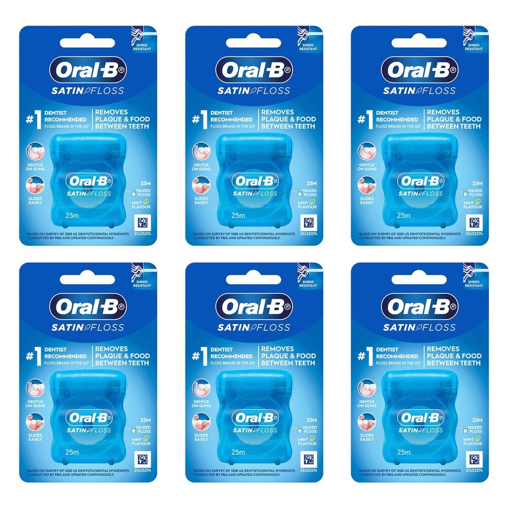 Oral-B Satin Tape Dental Floss Mint 25m Pack of 6