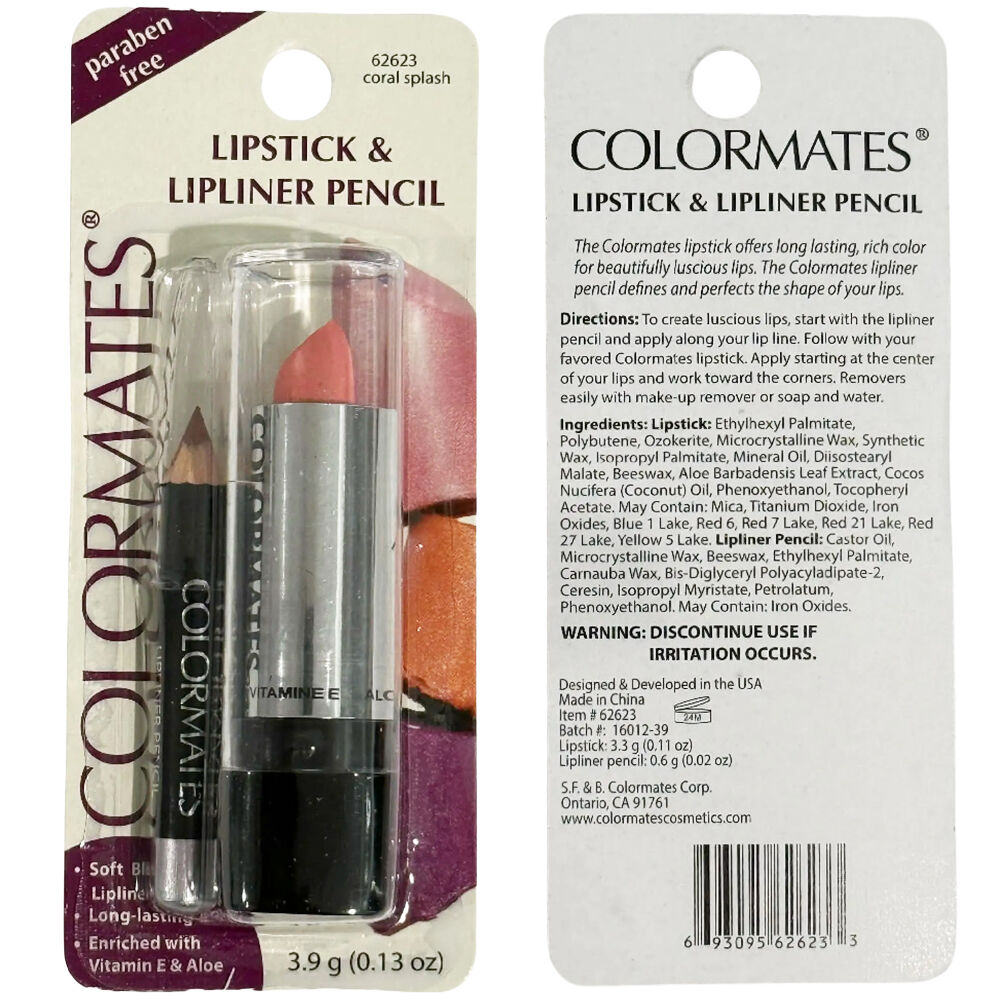 Colormates Long Lasting Lipstick & Lipliner Coral Splash Paraben Free Pack of 4