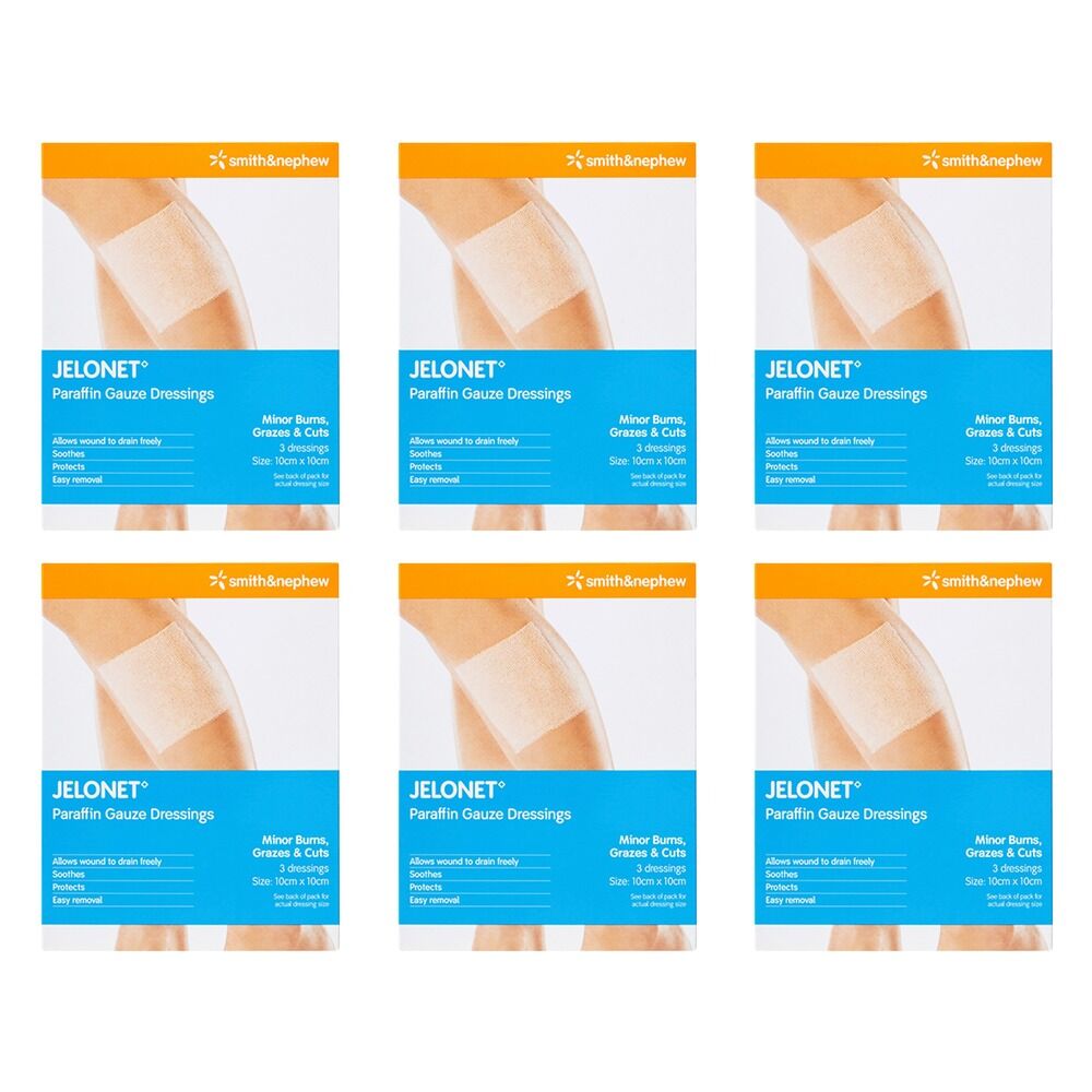 Jelonet Paraffin Gauze Dressing 10cm x 10cm 3 Pack Bundle of 6