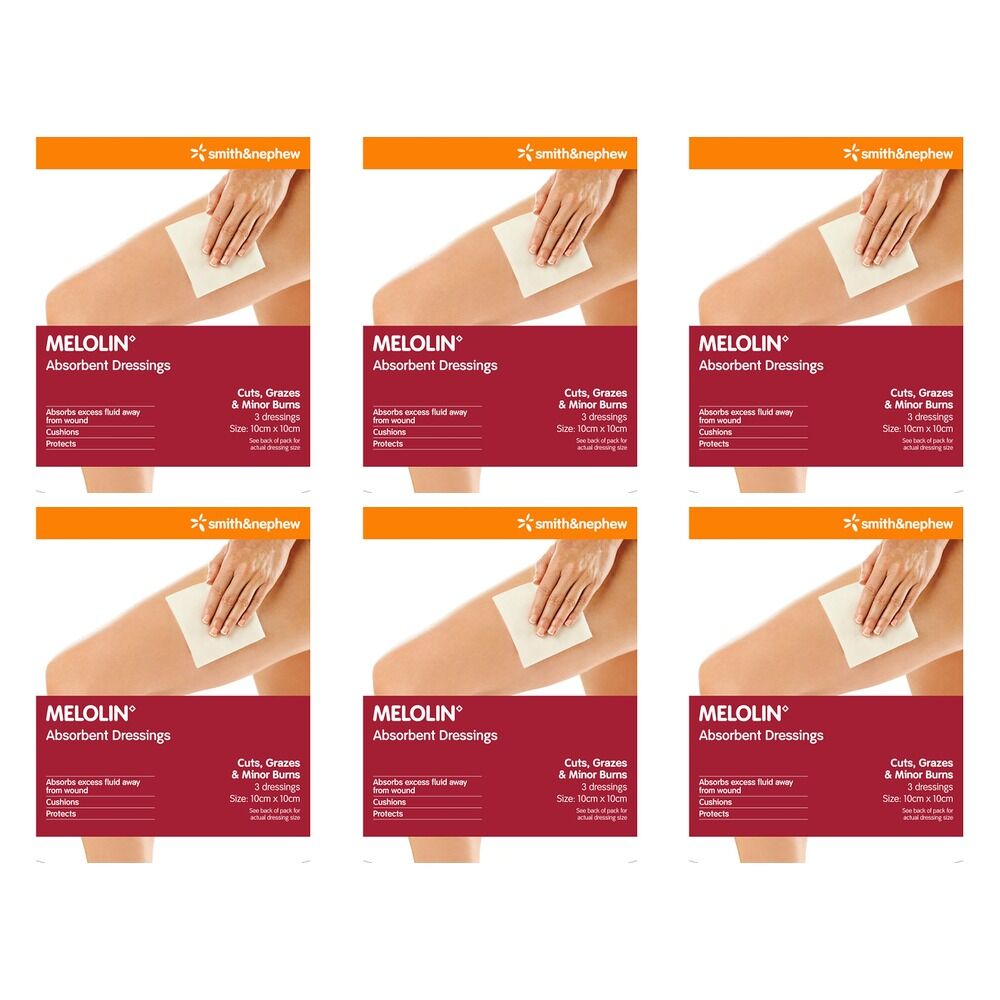 Melolin Low Adherent Wound Dressing 10cm x 10cm 3 Pack Bundle of 6
