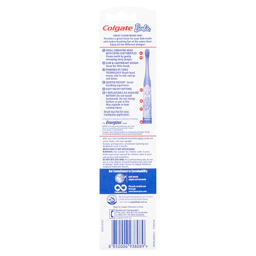 Colgate Kids Batman or Barbie Sonic Power Toothbrush Extra Soft 3+ Years