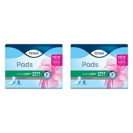 Tena InstaDry Long Length Pads 8 Pack x 6 Bundle of 2