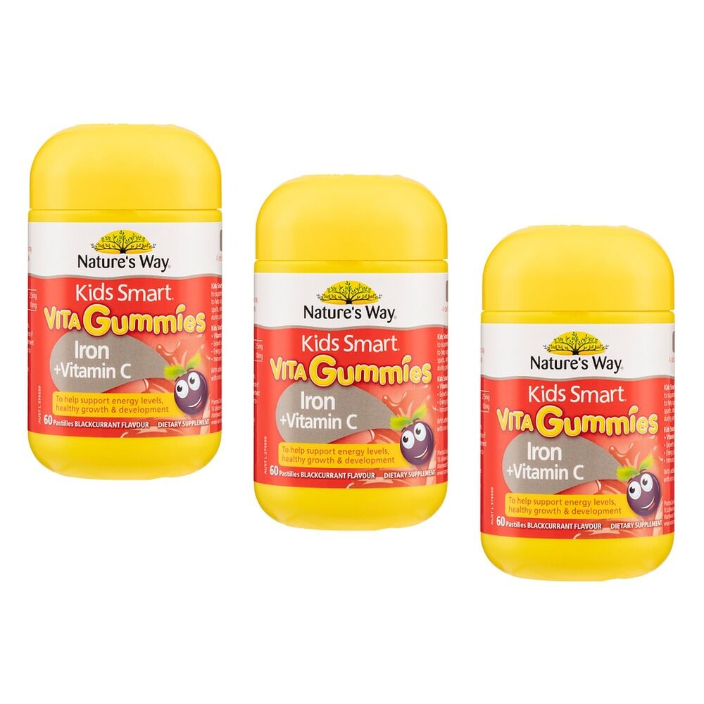 Nature's Way Kids Smart Vita Gummies Iron + Vit C Blackcurrant 60 Bundle of 3