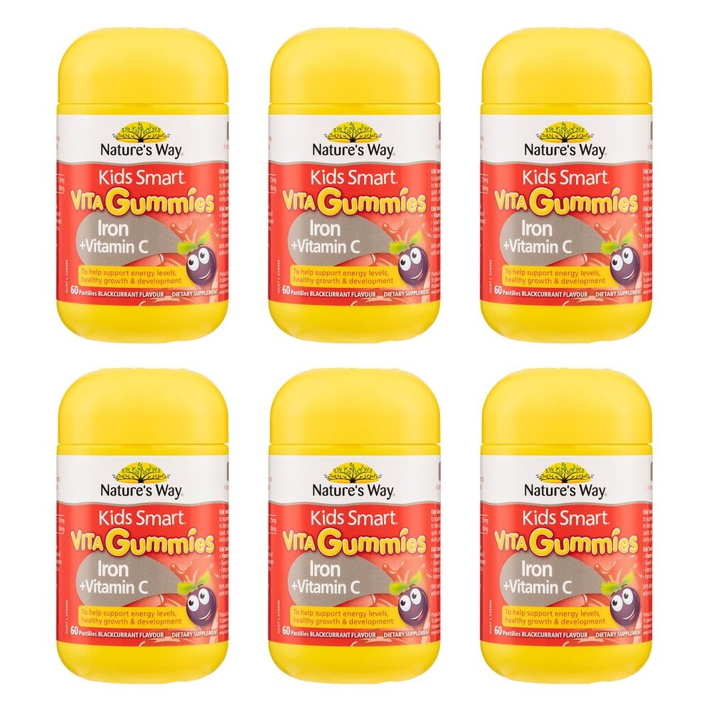 Nature's Way Kids Smart Vita Gummies Iron + Vit C Blackcurrant 60 Bundle of 6