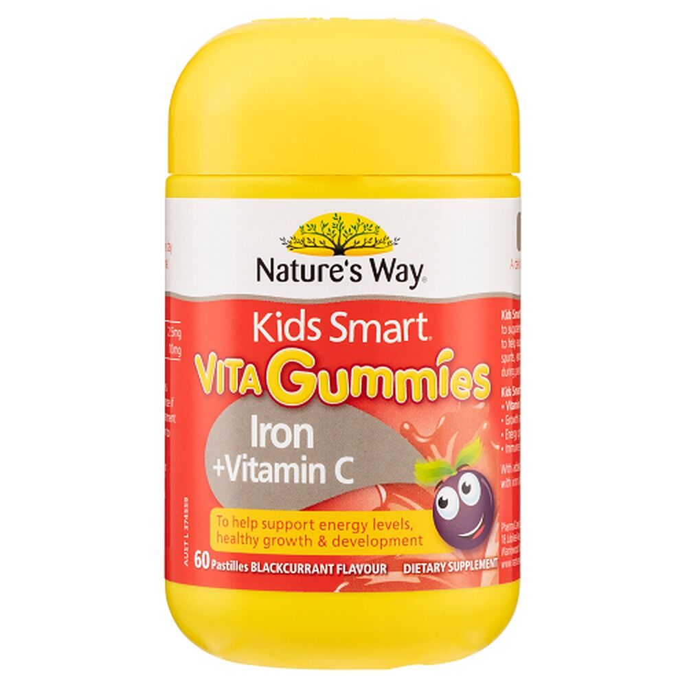 Nature's Way Kids Smart Vita Gummies Iron + Vit C Blackcurrant 60 Pastilles x 3