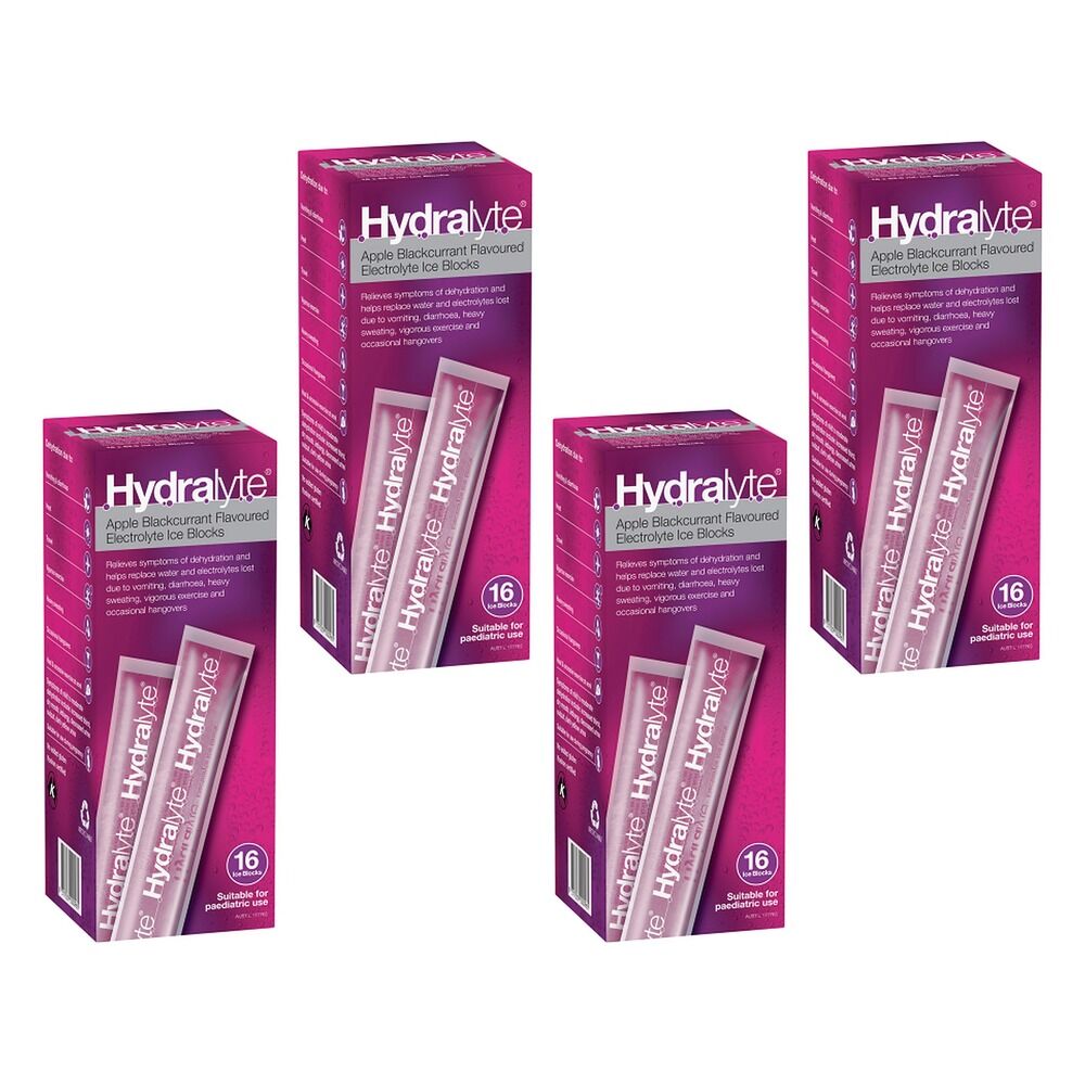 Hydralyte Apple Blackcurrant Flavoured Electrolyte Ice Blocks 16 Bundle of 4