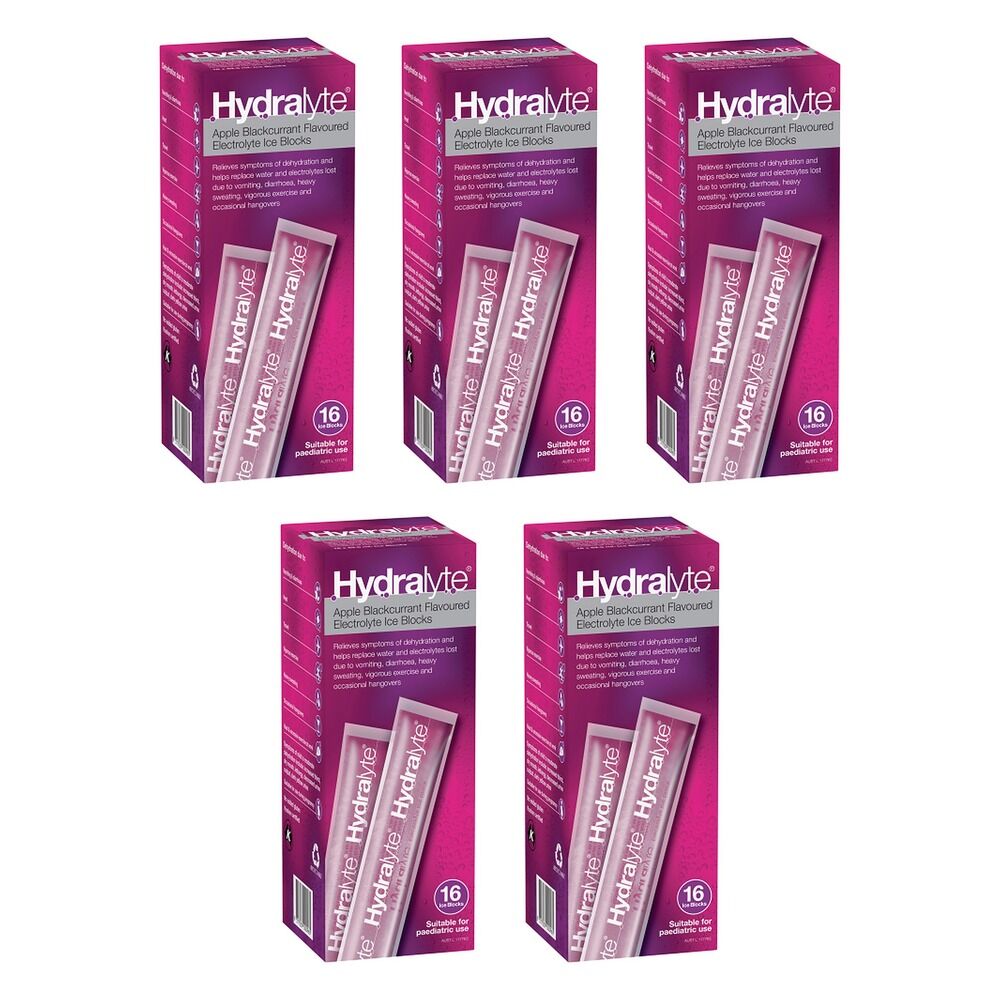 Hydralyte Apple Blackcurrant Flavoured Electrolyte Ice Blocks 16 Bundle of 5