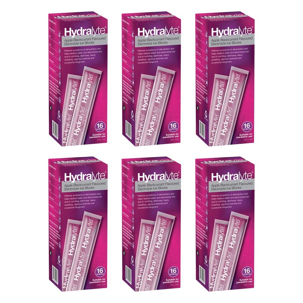 Hydralyte Apple Blackcurrant Flavoured Electrolyte Ice Blocks 16 Bundle of 6