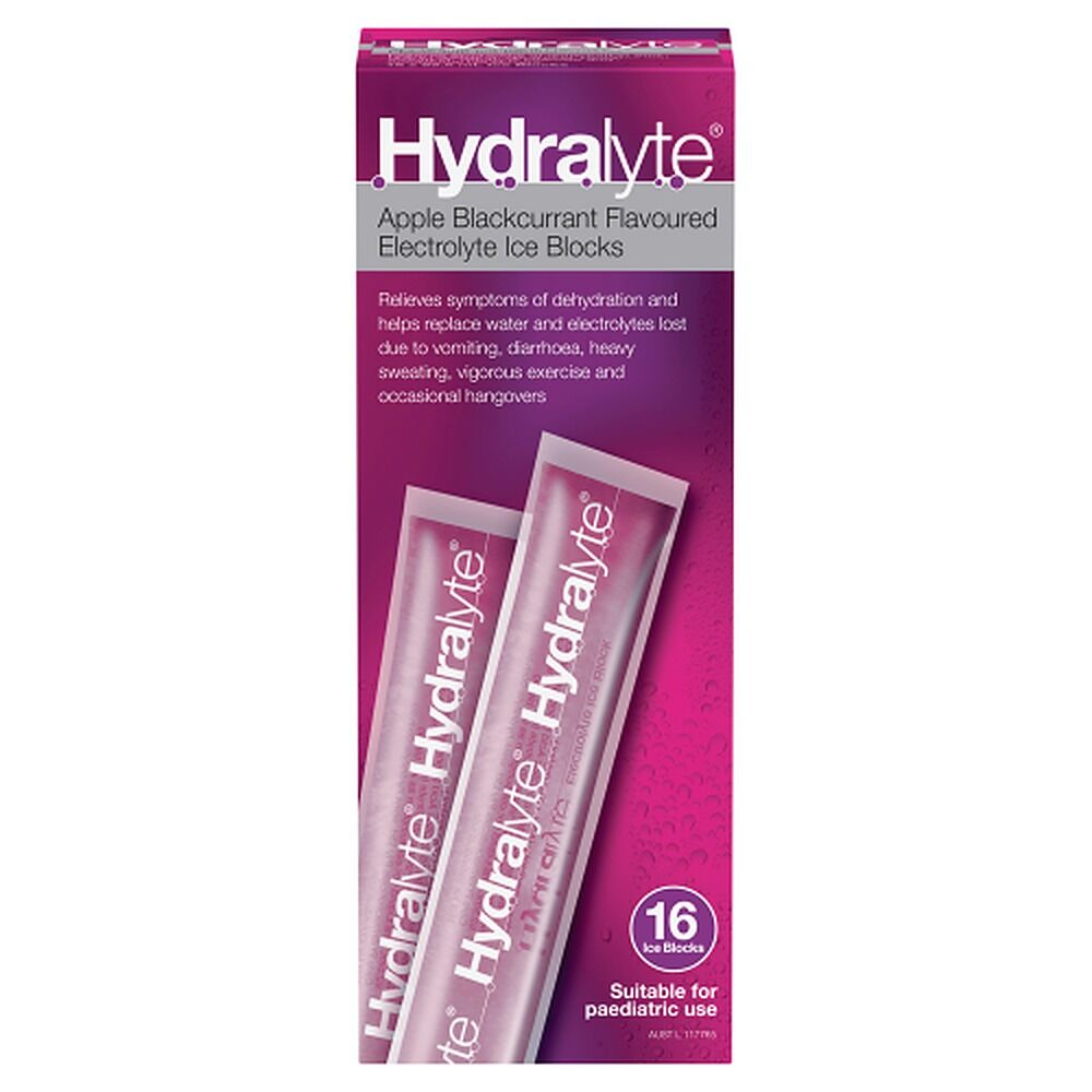 Hydralyte Apple Blackcurrant Flavoured Electrolyte Ice Blocks 16 Pack
