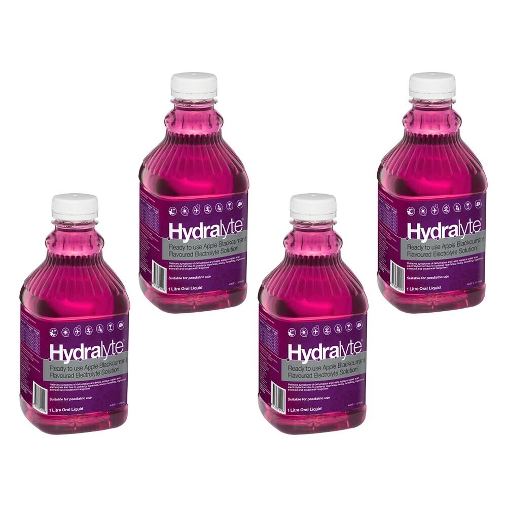 Hydralyte Apple Blackcurrant Flavoured Electrolyte Solution 1 L Pack of 4