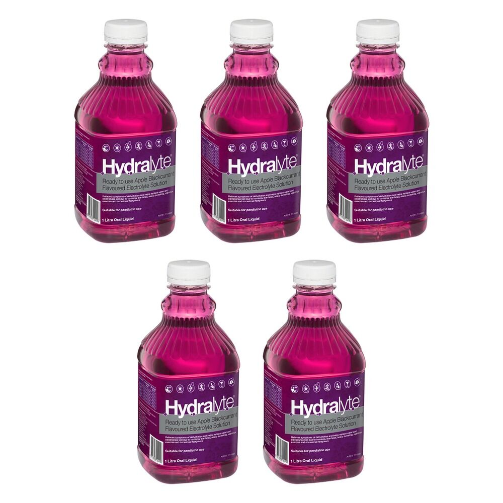Hydralyte Apple Blackcurrant Flavoured Electrolyte Solution 1 L Pack of 5