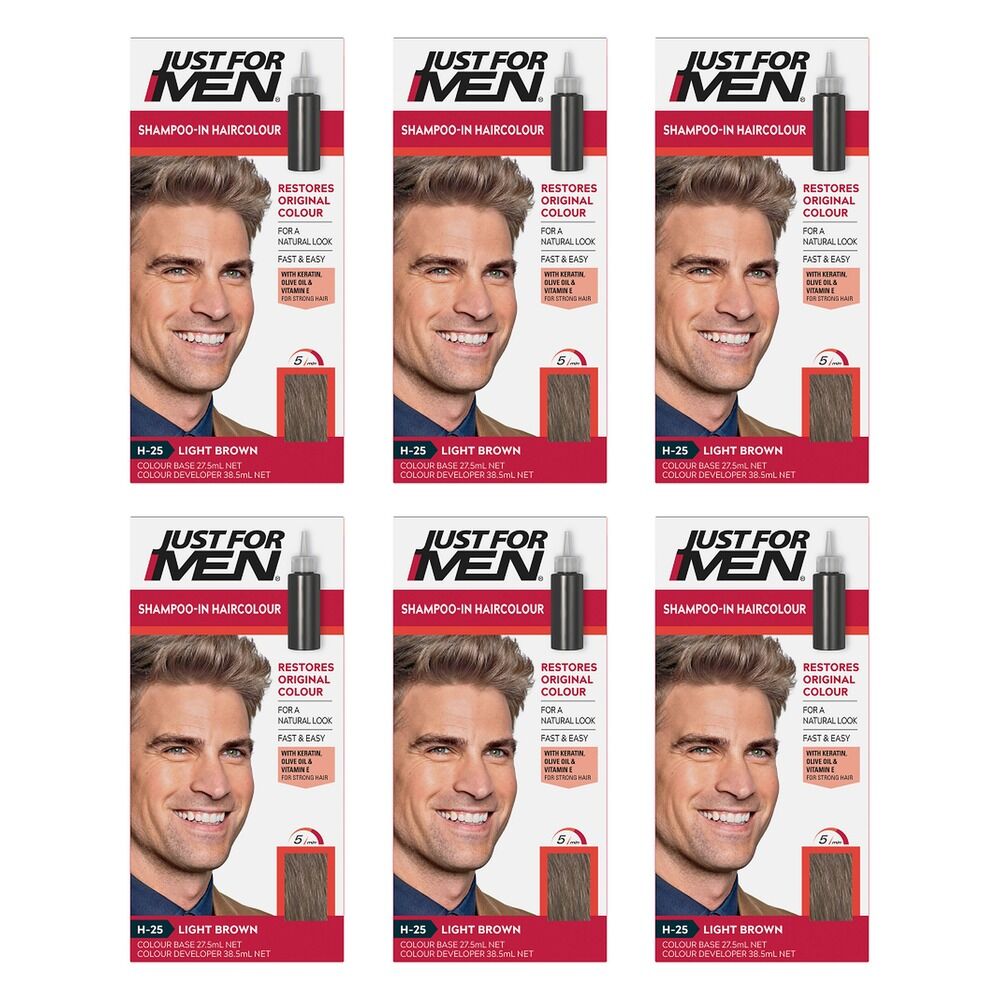 Just For Men Shampoo-In Haircolour Light Brown 66mL Pack of 6