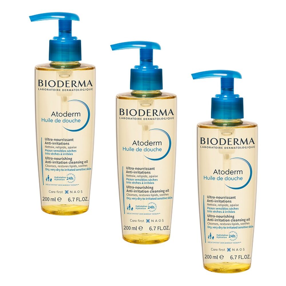 Bioderma Atoderm Ultra-Nourishing Shower Oil Cleanser 200mL Pack of 3