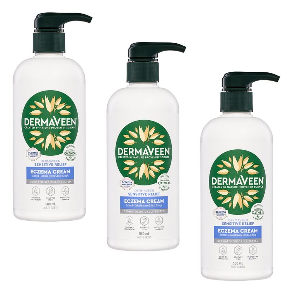 DermaVeen Sensitive Relief Eczema Cream 500mL x 3 Bundle of 3
