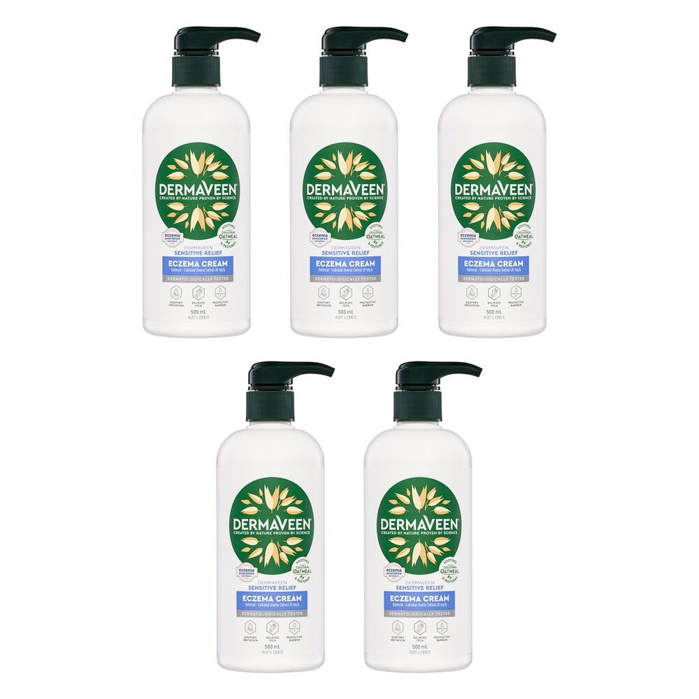 DermaVeen Sensitive Relief Eczema Cream 500mL x 3 Bundle of 5