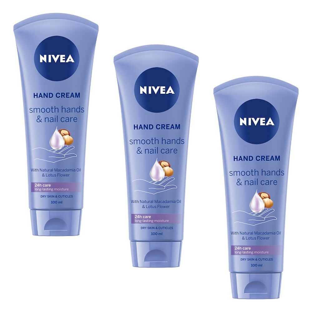 NIVEA Smooth Hands & Nail Care Hand Cream 100mL x 3 Bundle of 3
