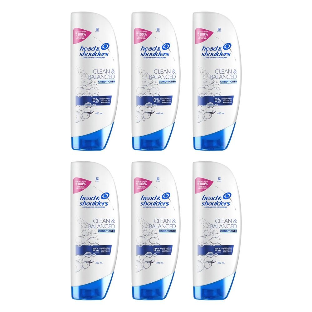 Head & Shoulders Clean & Balanced Anti Dandruff Conditioner 400mL Pack of 6