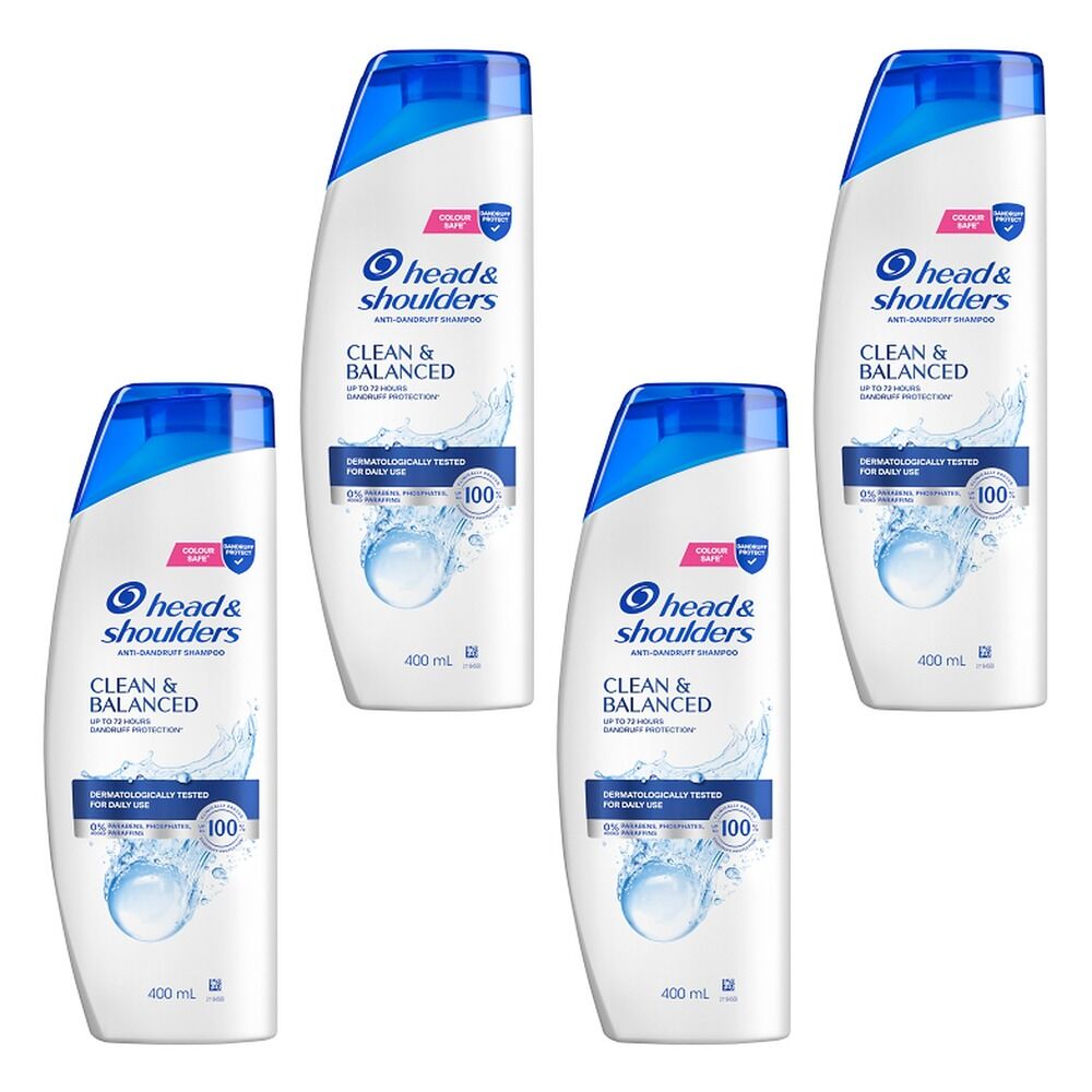 Head & Shoulders Clean & Balanced Anti-Dandruff Shampoo 400mL Pack of 4