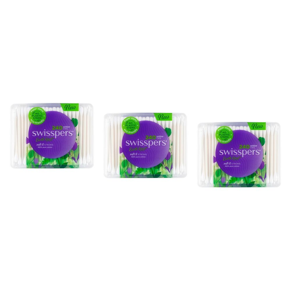 Swisspers Cotton Tips Paper Stems 240 Pack Bundle of 3