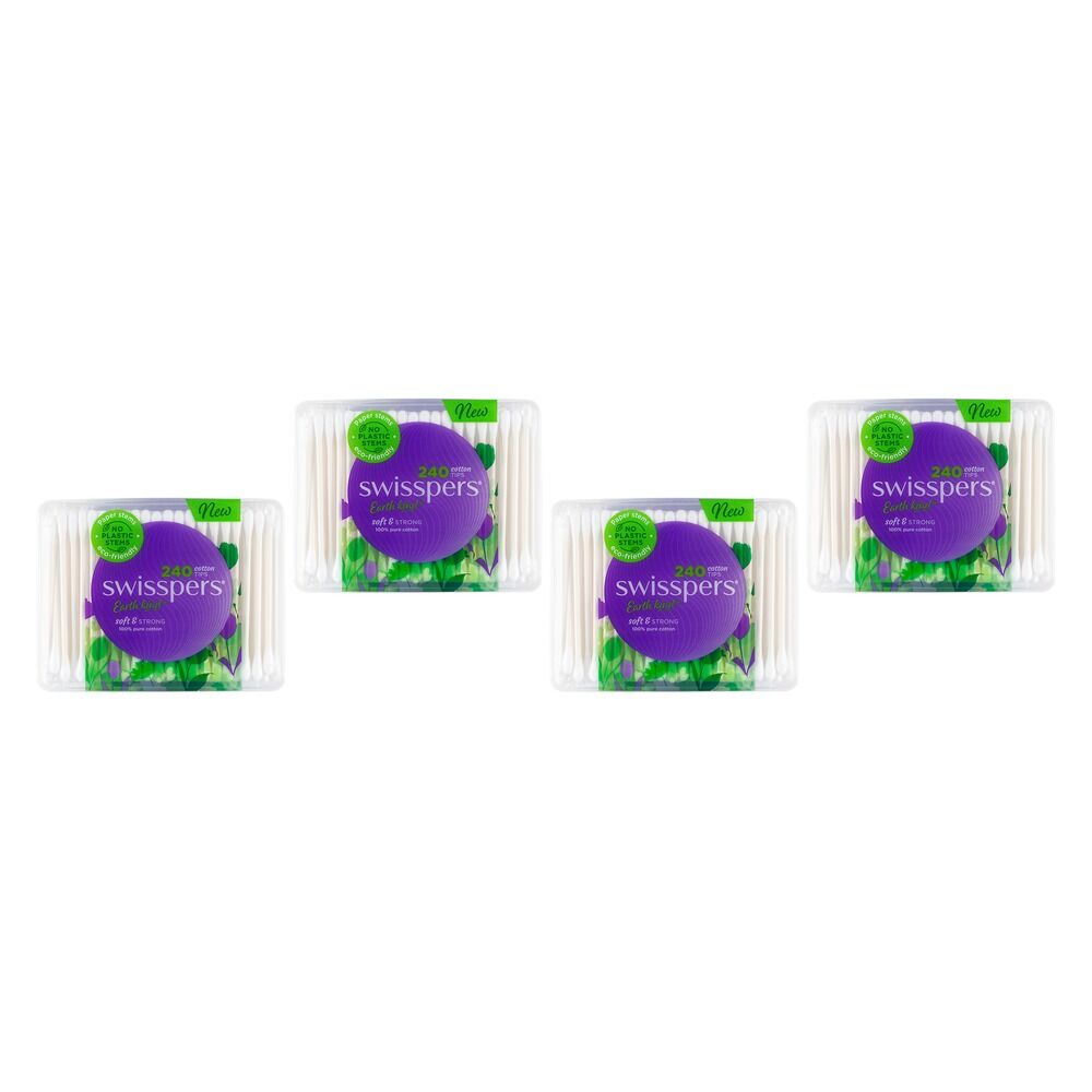 Swisspers Cotton Tips Paper Stems 240 Pack Bundle of 4