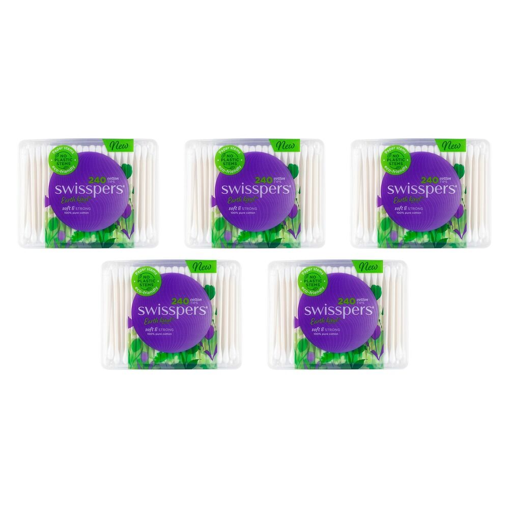 Swisspers Cotton Tips Paper Stems 240 Pack Bundle of 5