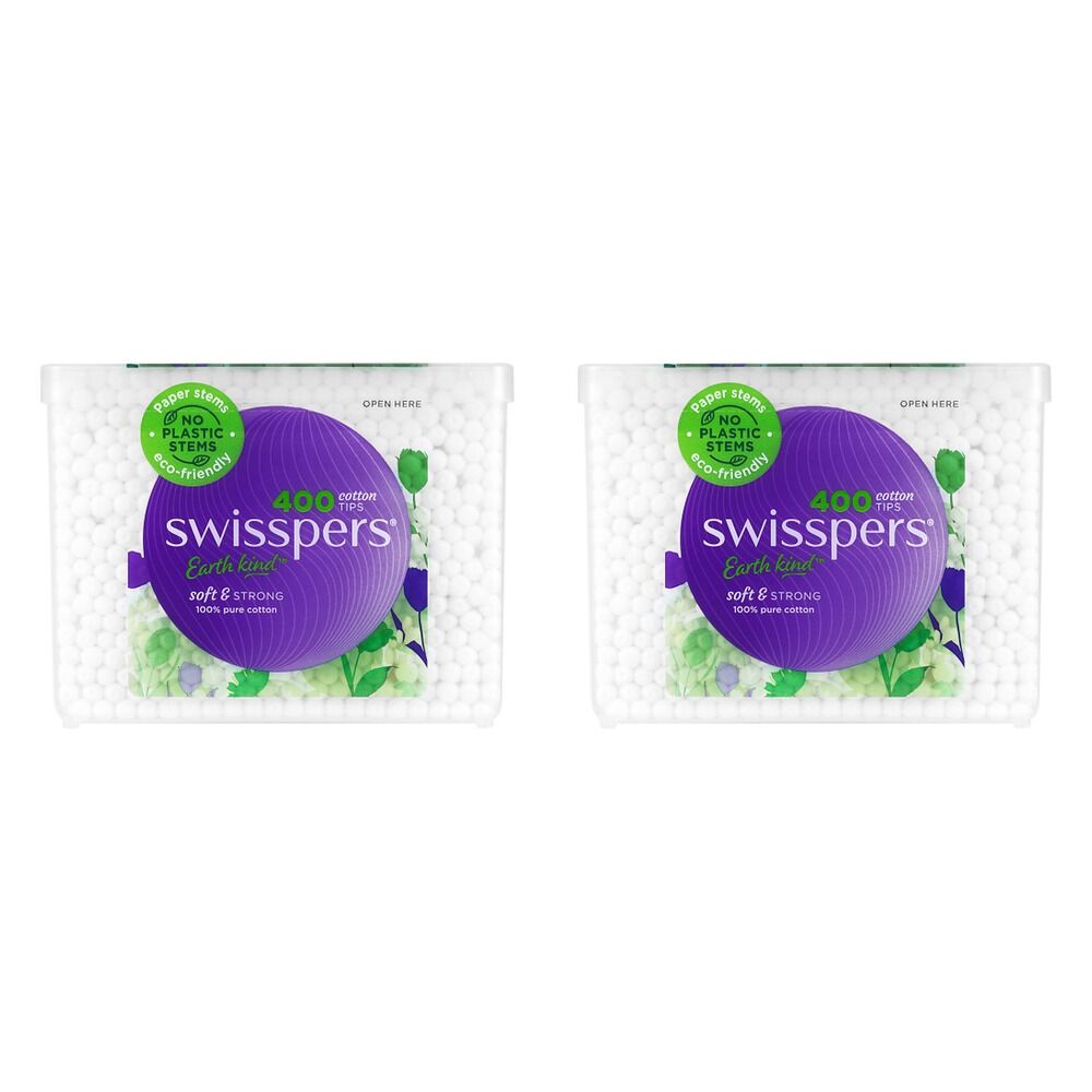 Swisspers Cotton Tips Paper Stems 400 Pack x 4 Bundle of 2