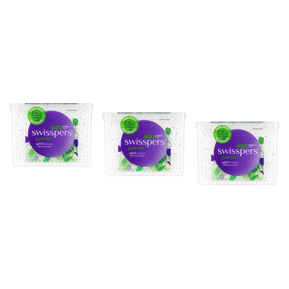 Swisspers Cotton Tips Paper Stems 400 Pack x 4 Bundle of 3