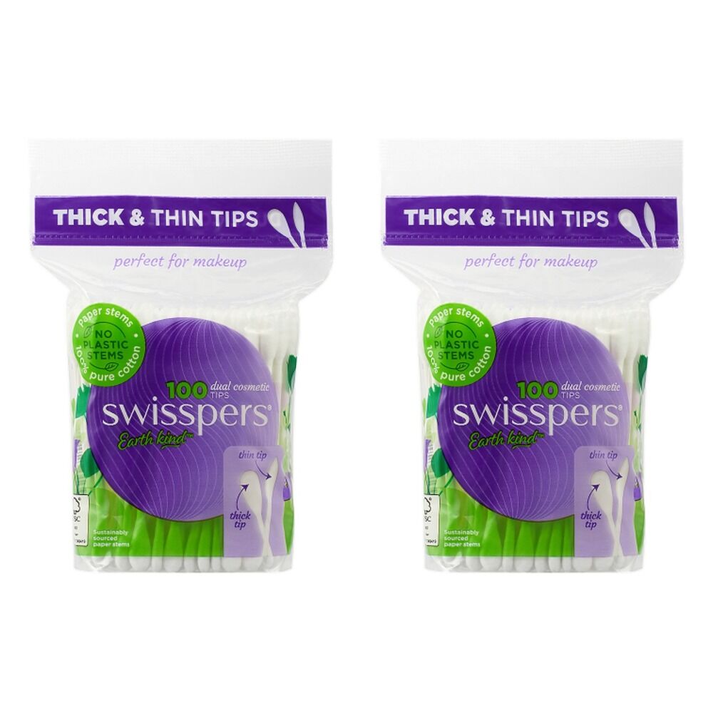 Swisspers Dual Cosmetic Tips Paper Stems 100 Pack Bundle of 2