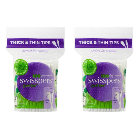 Swisspers Dual Cosmetic Tips Paper Stems 100 Pack Bundle of 2