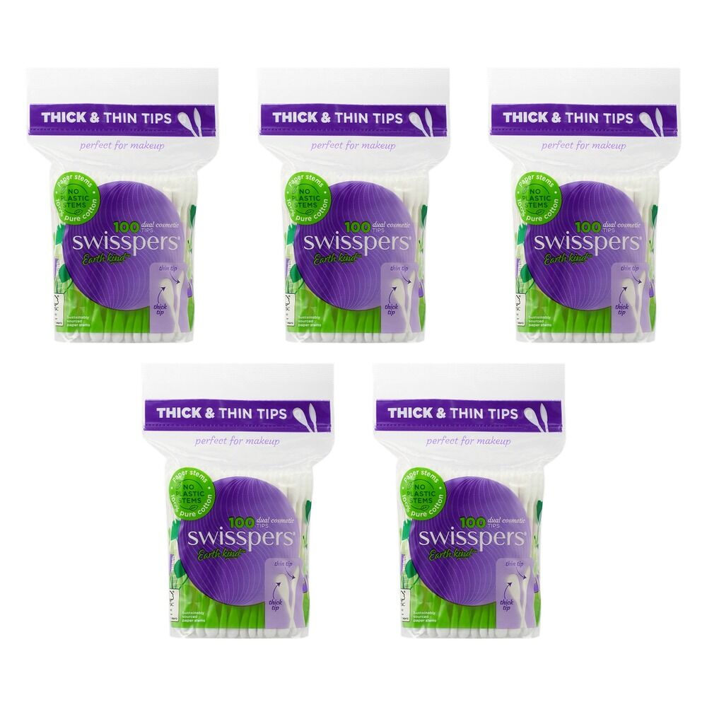 Swisspers Dual Cosmetic Tips Paper Stems 100 Pack Bundle of 5