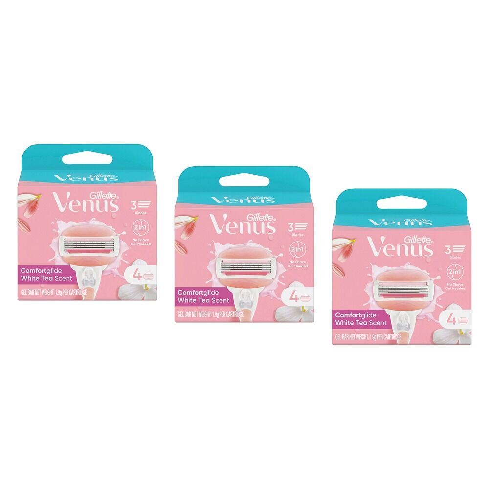Gillette Venus Comfortglide White Tea Blade Refills 4 Pack Bundle of 3