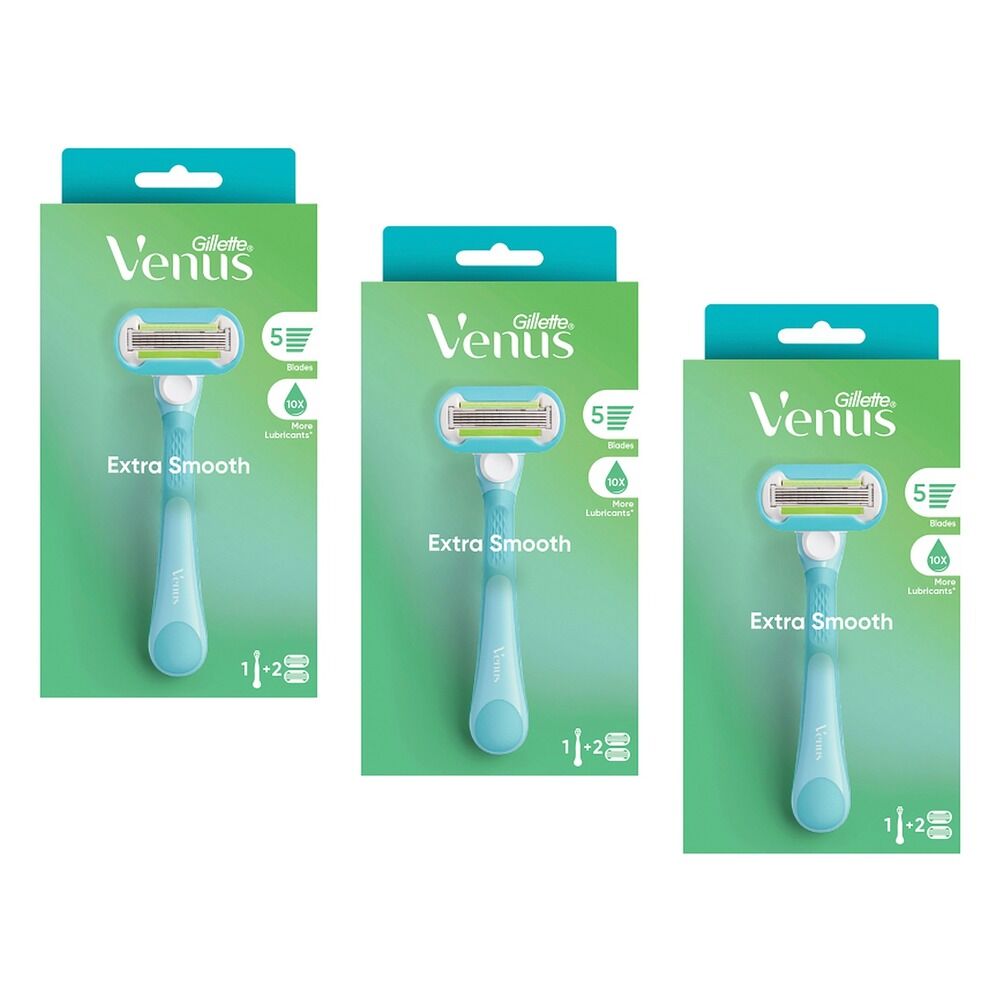 Gillette Venus Extra Smooth Razor Handle & 2 Refills 3 Piece Pack of 3