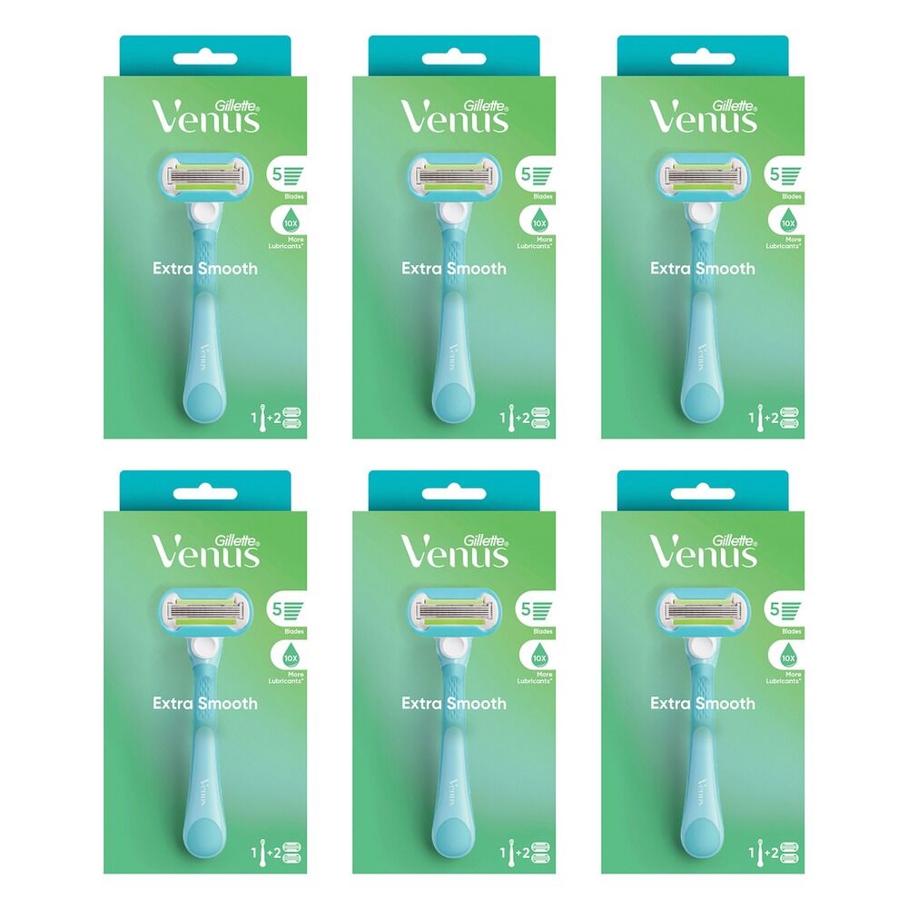 Gillette Venus Extra Smooth Razor Handle & 2 Refills 3 Piece Pack of 6