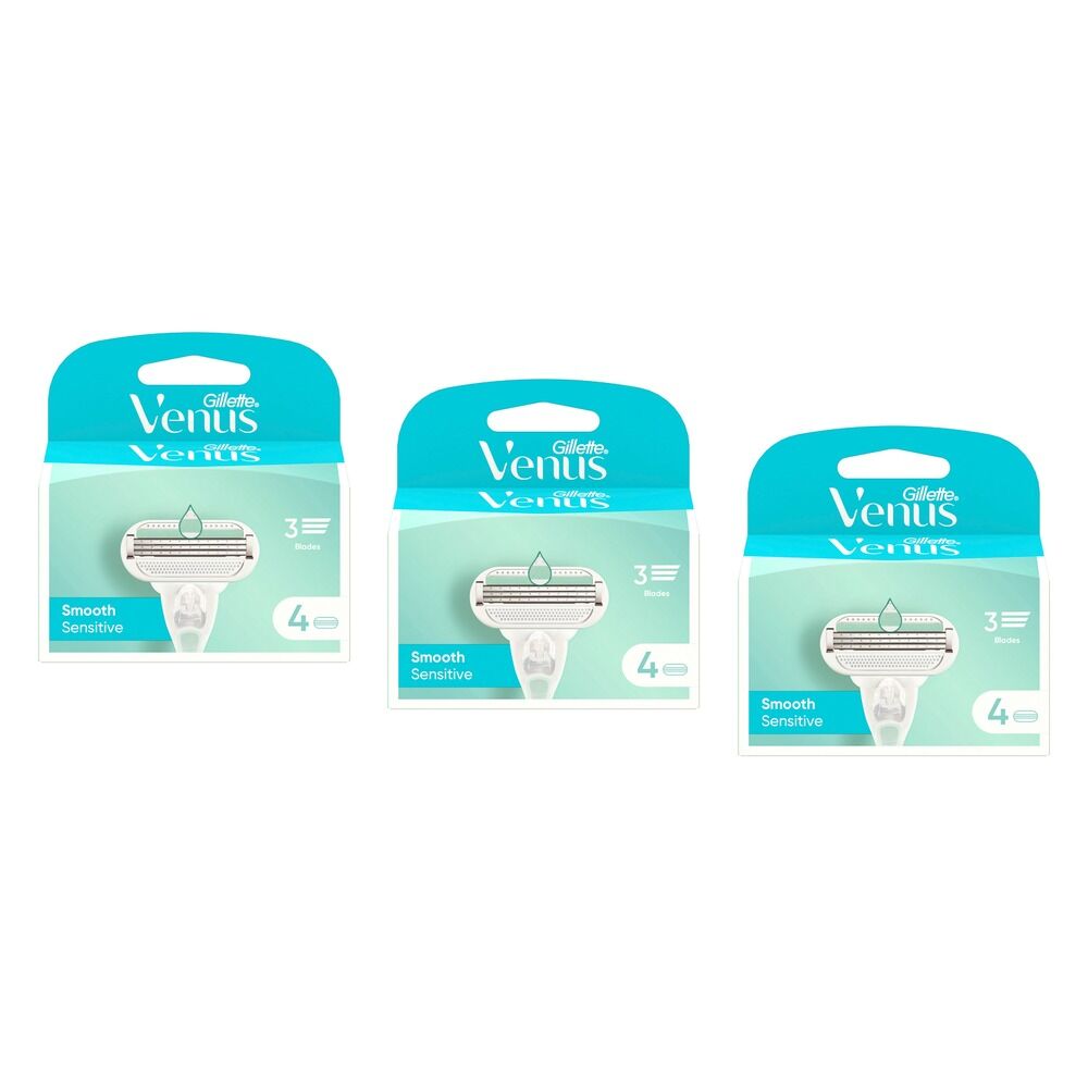 Gillette Venus Smooth Sensitive Blade Refills 4 Pack Bundle of 3