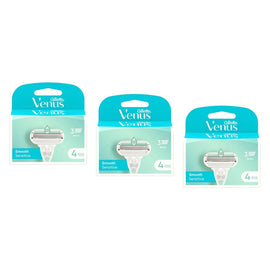 Gillette Venus Smooth Sensitive Blade Refills 4 Pack Bundle of 3