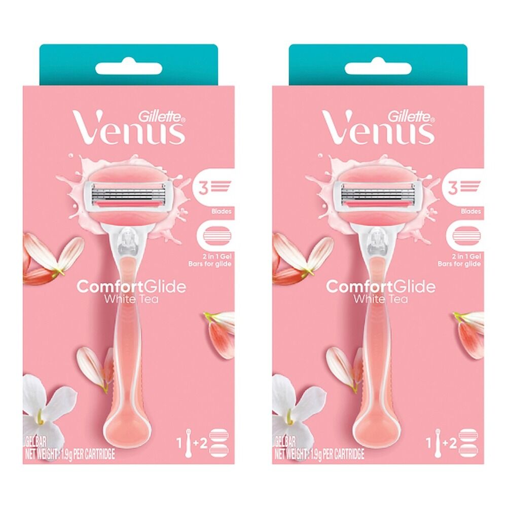 Gillette Venus Comfortglide White Tea Razor Handle + 2 Refills 3 Piece Pack of 2