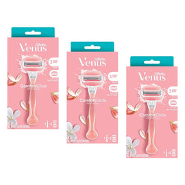 Gillette Venus Comfortglide White Tea Razor Handle + 2 Refills 3 Piece Pack of 3