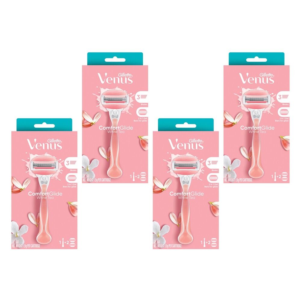 Gillette Venus Comfortglide White Tea Razor Handle + 2 Refills 3 Piece Pack of 4