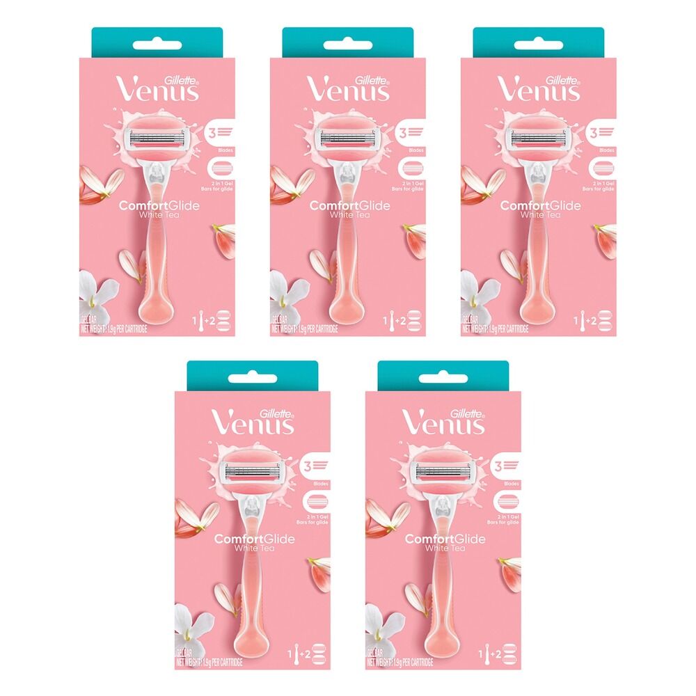 Gillette Venus Comfortglide White Tea Razor Handle + 2 Refills 3 Piece Pack of 5