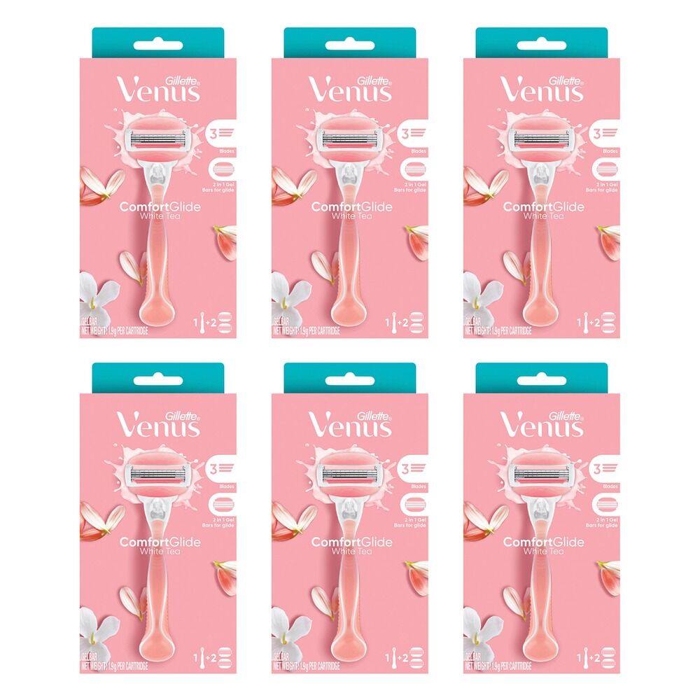 Gillette Venus Comfortglide White Tea Razor Handle + 2 Refills 3 Piece Pack of 6